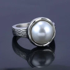Stainless Steel Rings Pearl Rings for Women Wedding Bands Engagement Ring Silver