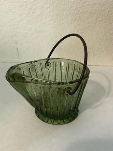 Vintage grün Federal Glas Depression Kohle Eimer 2" Aschenbecher/Zahnstocher Halter - Bild 1 von 5