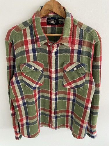 Ralph Lauren Double RL Flannel Shirt Size XL X Large Mens Green Plaid Western - Picture 3 of 8