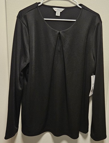 XL Liz Claiborne Black Long Sleeve Top Size XLarge. Pleated Front - Picture 10 of 10