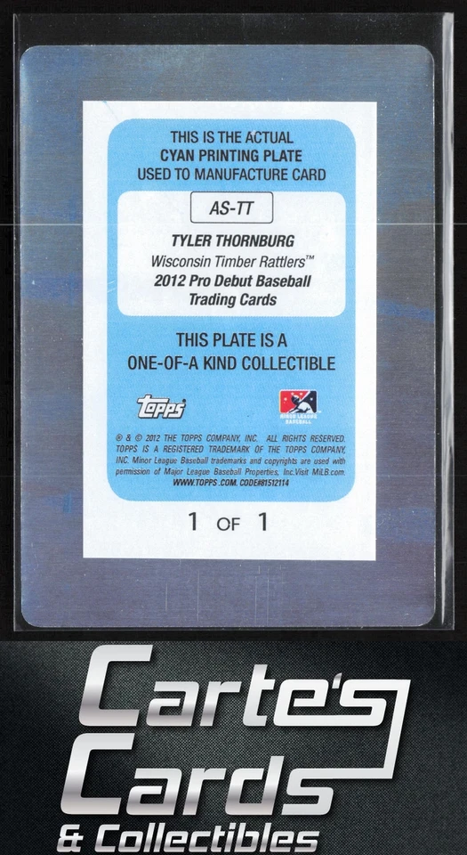 Tyler Thornburg 2012 Topps Pro Debut #AS-TT Cyan Printing Plate All-Stars  1/1 - Image 2 of 2