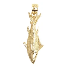 New 14k Yellow Gold Tuna Fish Pendant