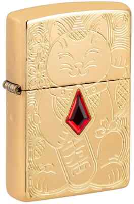 Zippo 49802, Lucky Cat Deep Carved Armor Lighter, High Polish Brass