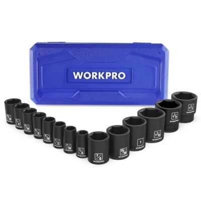 WORKPRO 14PC 1/2'' Drive Shallow Impact Socket Set SAE 3/8 -1-1/4'' 6-Point Socket