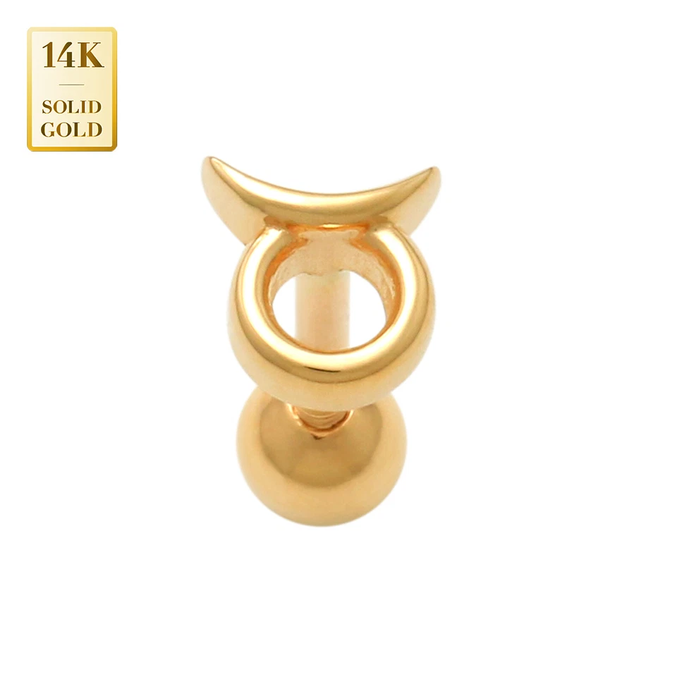 Piercing oreja pequeño signo del zodiaco oro macizo real 14K Daith hélice tragus caracola 18G Foto 4 de 4