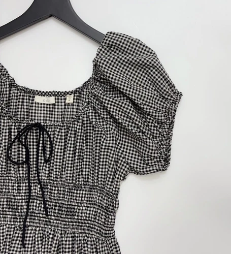 Damen Midikleid Doen Kariert Puffärmel A-Linie - Bild 7 von 13