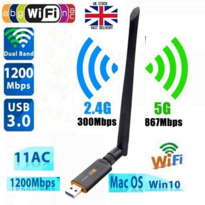 Dual Band 2,4/5Ghz 1200Mbps Wireless USB Wifi Netzwerk Adapter Antenne 802.11Ac