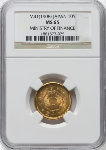 Japan - 1908 (Year 41) - Meji Gold 10 Yen - NGC MS65 - AMAZING PRISTINE GEM!