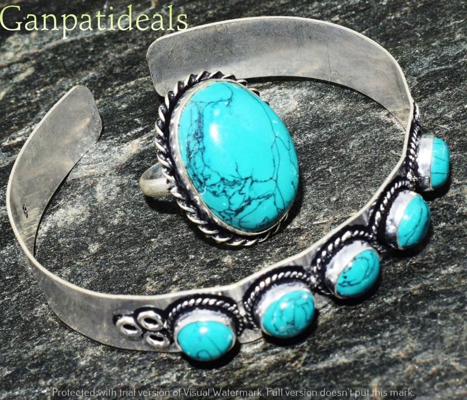 Conjunto combinado de 2 piezas enchapado en plata 925 con forma de mezcla de turquesa lote al por mayor de joyas Foto 2 de 3