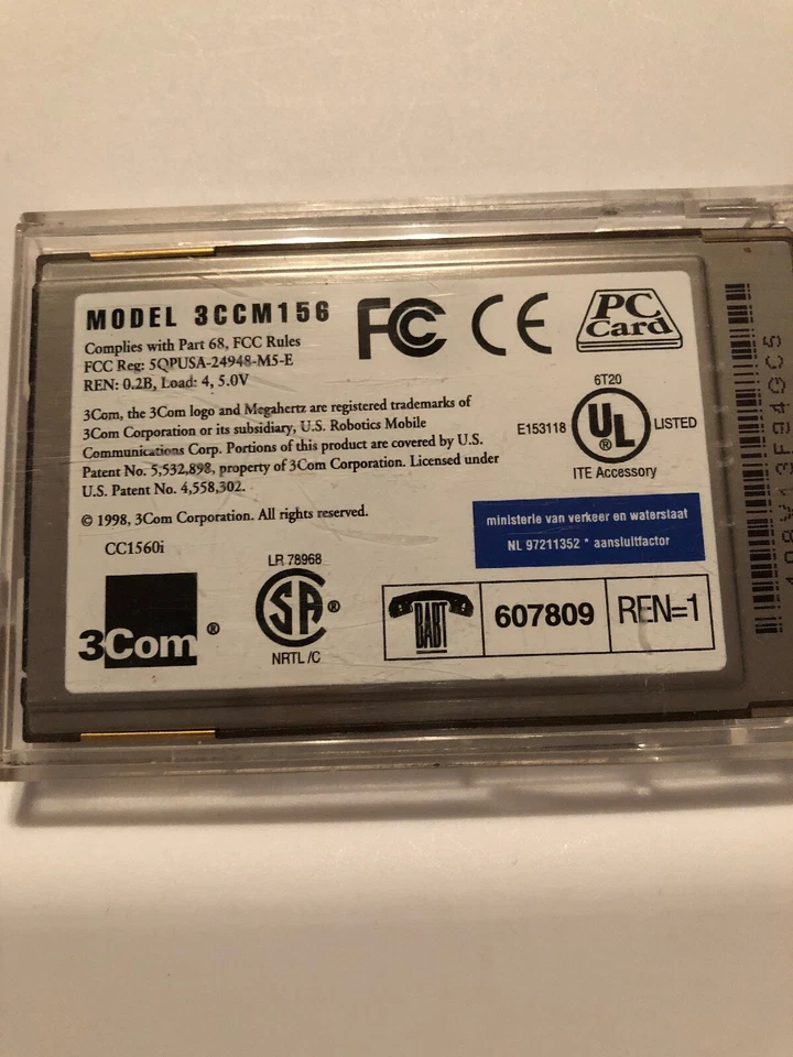 3Com Megahertz PCMCIA 56k Global Modem PC Card 3CCM156 - Image 2 of 4