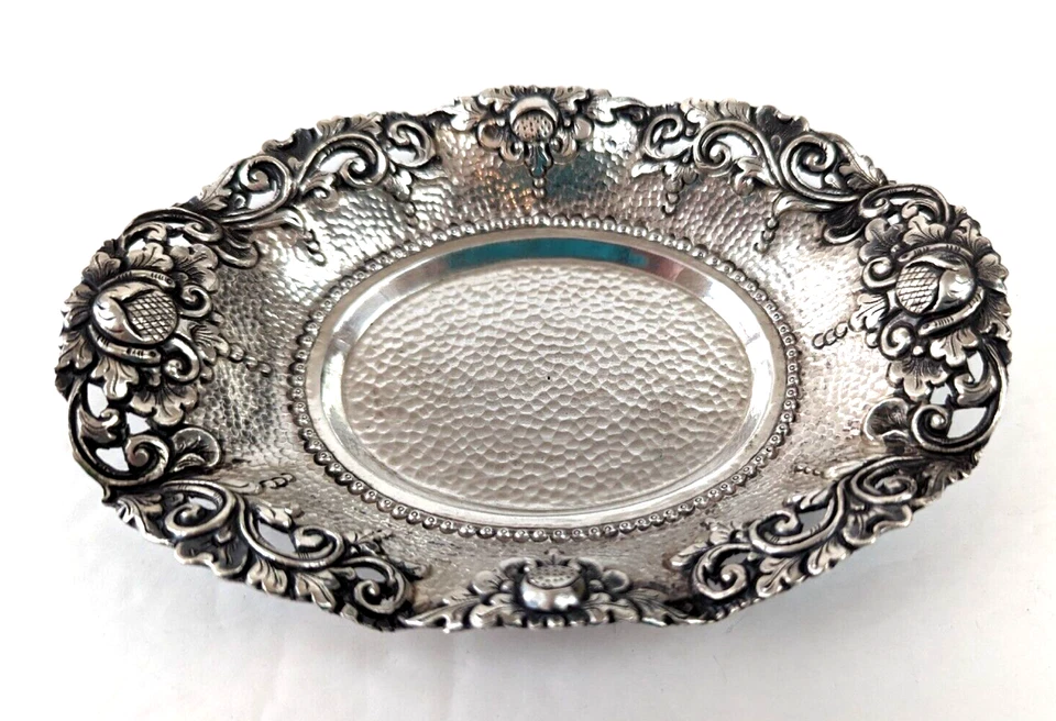 Precioso Plato Bandeja Yogya Flor de Loto Plateado 800 Indonesio Javanés Holandés 6.5" Foto 2 de 4