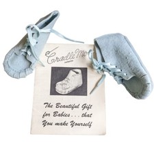 40s vintage Cradle Moc Rare vintage blue wool felt baby shoes rare