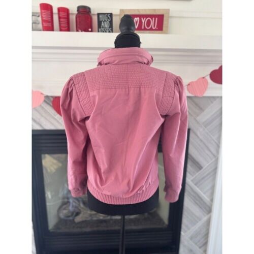 Vintage Pink Bomber Jacket Full Zip Hooded Shoulder Pads Cute Casual size Small - Picture 3 of 5