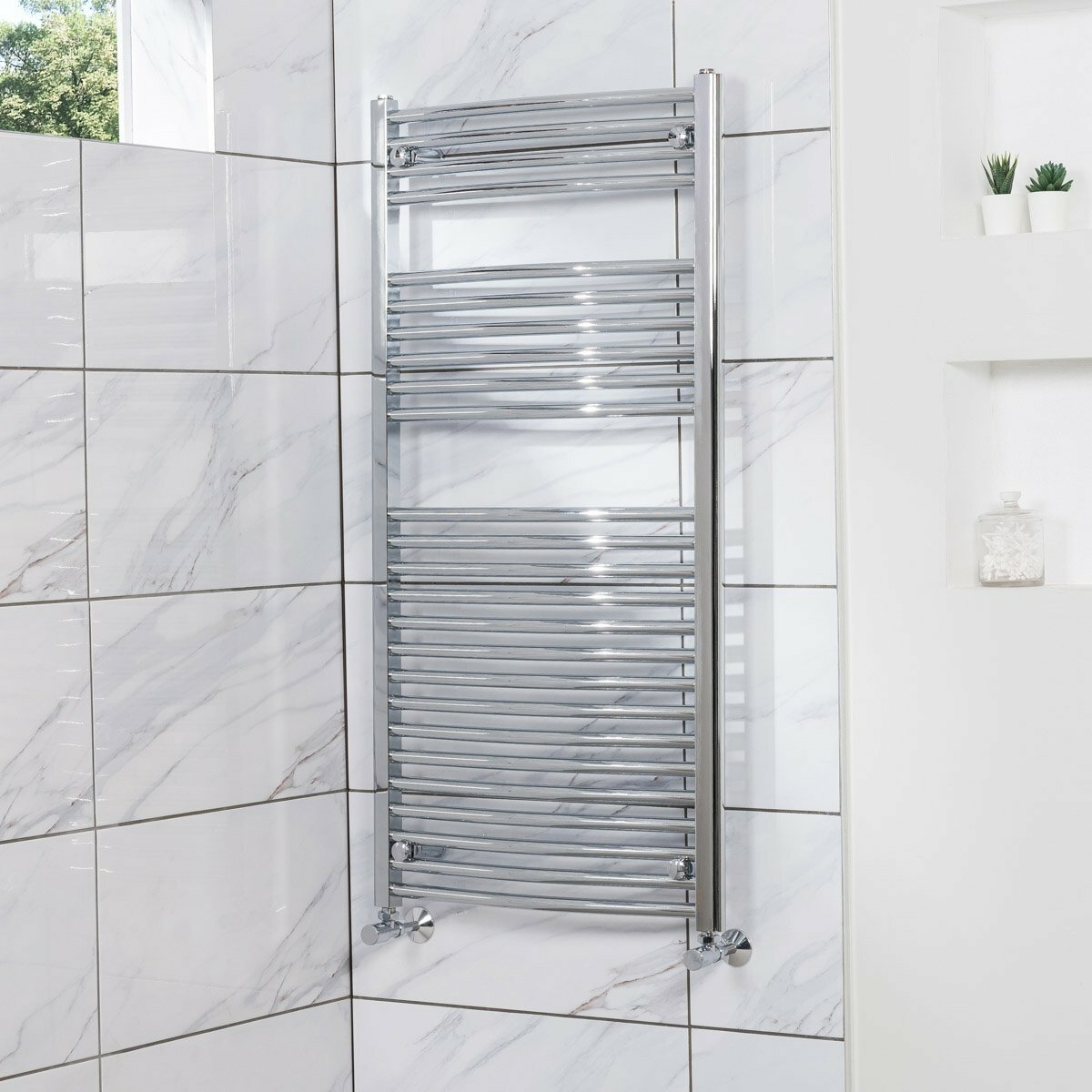 Contemporary Curved Heated Bathroom Towel Rail Radiator Rad 1200 x 600 - Chrome