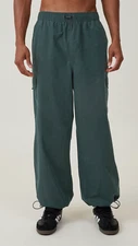 Cotton:On Men's Parachute Field Pants Cargo Elastic Cuff Forest Green Size S NEW