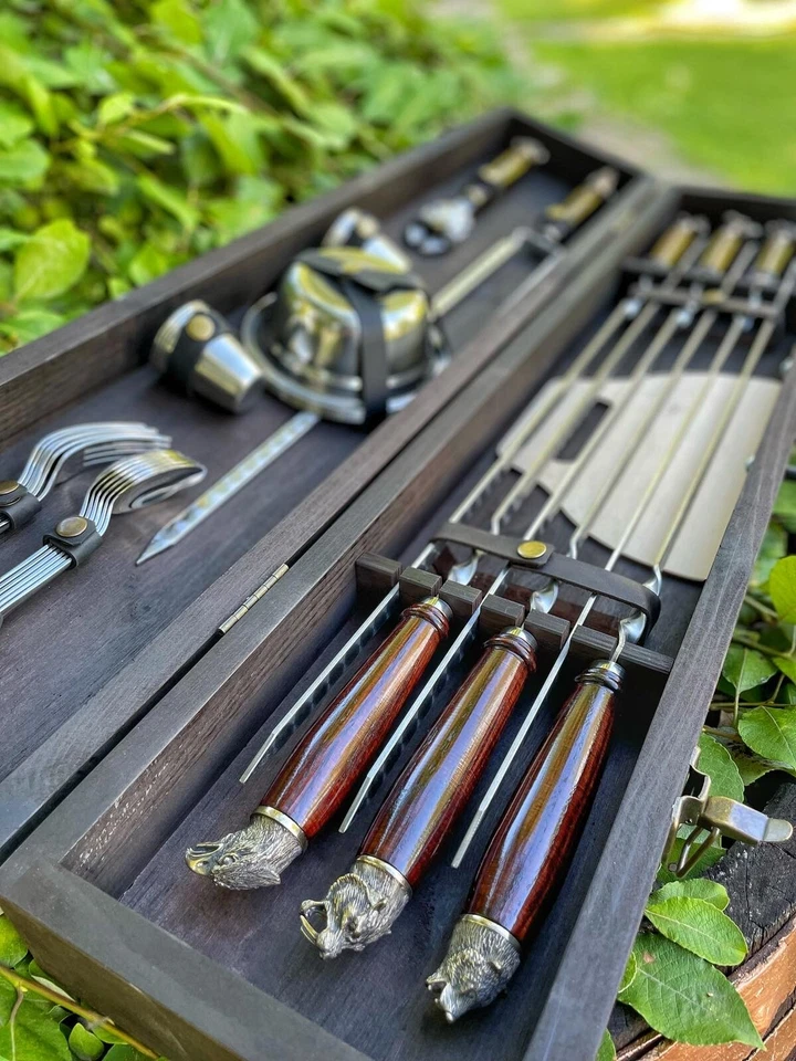 Forged handmade skewers set bronze decoration animal heads grill barbecue BBQ - Image 4 of 4