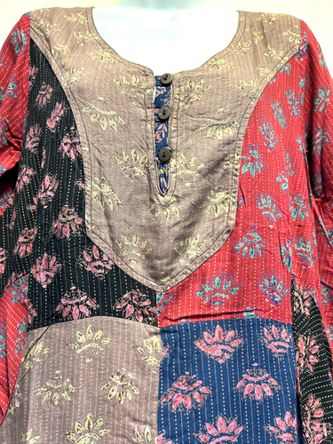 Nwt SACRED THREADS floral funky hippie rayon pocket sharkbite DRESS M Free shipp - Picture 3 of 7