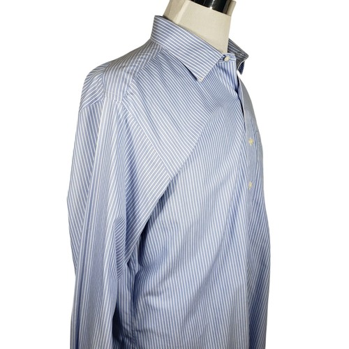 Brooks Brothers Dress Shirt Mens 17.5 Slim Fit Long Sleeve Button Up Blue Stripe - Picture 4 of 11