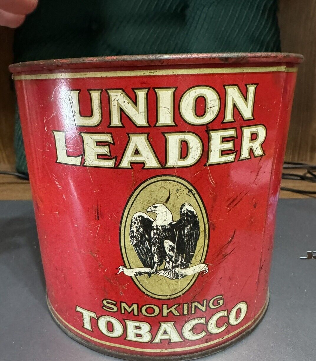 union leader smoking tobacco tin Vintage Advertising Screw On Lid Tobacco Tin (Union Leader Smoking