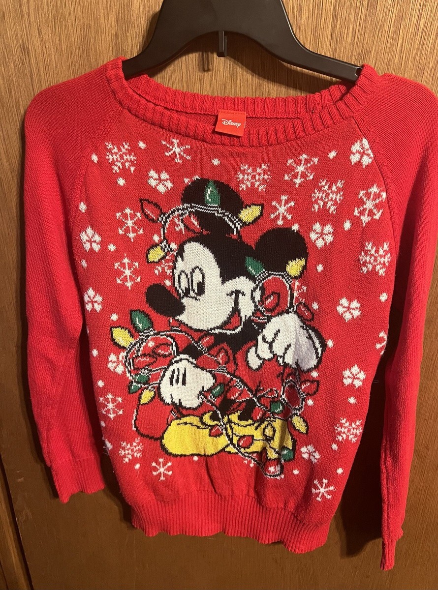 Disney Woman's EUC Mickey Mouse Red Christmas Sweater Mickey w