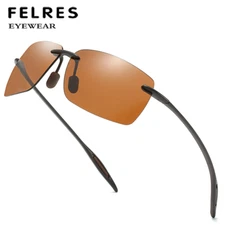 TR90 Frame Square Rimless Polarized Sunglasses Men Lightweight Driving Glasses