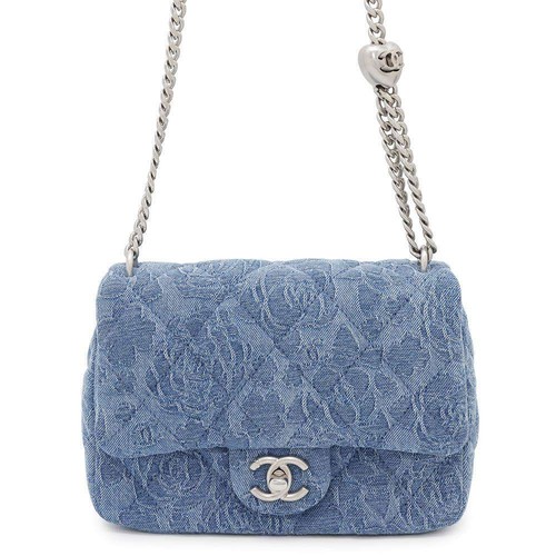 CHANEL Mini Matelasse Denim�ECamellia Denim Blue AS3829