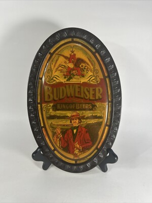 1960s Budweiser King Of Beers Stained Glass Plastic Advertisement Sign 12  