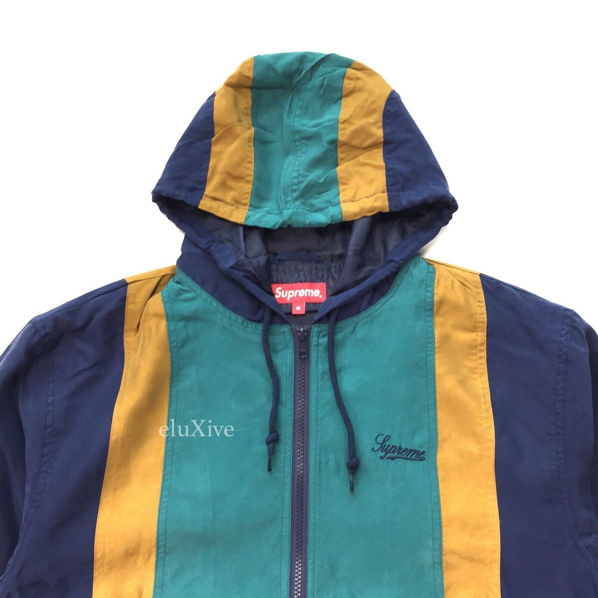 NWT Supreme Script Logo Paneled Silk Hooded Track Jacket NWT Supreme Script Logo Paneled Silk Hooded Track Jacket