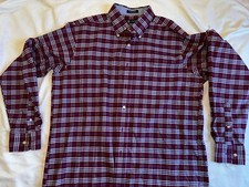 Chaps Button Down Shirt Oxford Wrinkle Free Red White Plaid Large 16 34/35 EUC