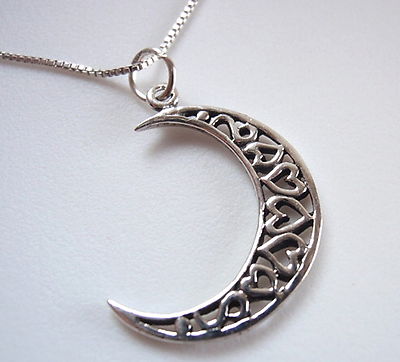 Over the Moon About You Heart in Crescent Moon Pendant 925