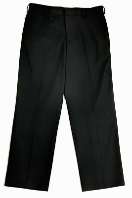 Van Heusen Men's Size 36 x 30 Dress Pants Black Office Work Hook Eye Poly Viscos