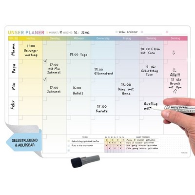 Monatsplaner A3 selbsthaftend abwischbar Whiteboard Wochenplaner Familienplaner