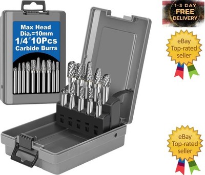 10Pcs Carbide Burr Set 1/4 Shank w/Grey Box Head Max Dia 10mm Die Grinder Bits