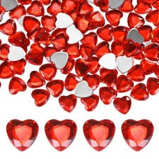 200-Pack Heart Rhinestone, 12mm Acrylic Heart Rhinestone Stickers Red 