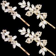 OIIKI 4 Pieces Rhinestone Hair Clips, Crystal Bridal Hair Pins, Wedding Leaf ...