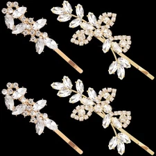 OIIKI 4 Pieces Rhinestone Hair Clips, Crystal Bridal Hair Pins, Wedding Leaf ...