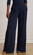 LAUREN RALPH LAUREN PETITE Pleated Stretch Jersey Wide-Leg Pant Navy Sz 6P NWT