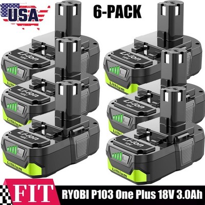 6-PACK 3.0Ah 18V Lithium-Ion Battery For RYOBI P103 P108 18Volt High Capacity