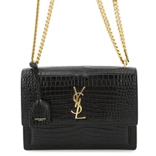 SAINT LAURENT PARIS Sunset ChainShoulder Bag Croco embossed leather Black 442906