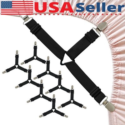 4Bed Sheet Fasteners Adjustable Elastic Suspenders Straps Mattress Covers Clips
