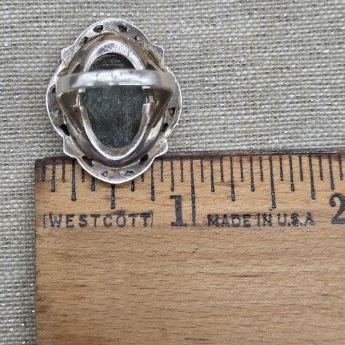 Vintage Sterling Silver Green Stone Leaves Design Ring 4.75 - Picture 10 of 10