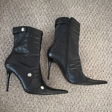 Steve Madden Black Leather Ankle Bootie Stiletto Heel Women's Boots 8M