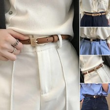Women's Waist Belt Thin Faux Leather Metal Buckle Retro Dress Trouser Belts