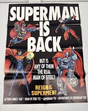 Vtg Superman Is Back Promotional Large Poster 1993 DC Superboy Steel 27x20