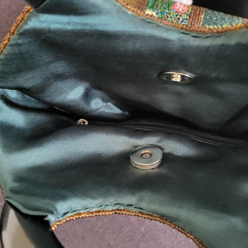 VTG Beaded Purse Floral Block Pattern Plastic Circle Handles Inside Pocket Retro - Picture 18 of 20
