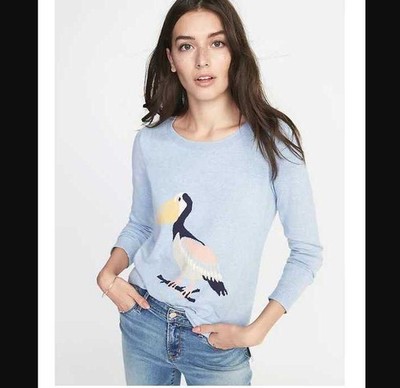 New LT & XL Old Navy intarsia Pelican knit bird classic crewneck sweater