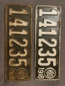 Matching Pair Of 1918 Ohio License Plates very nice original paint 
