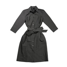 NWT ICO Uniforms Womens XS Black Button Front Shirt Dress 3/4 Sleeve Belted Midi