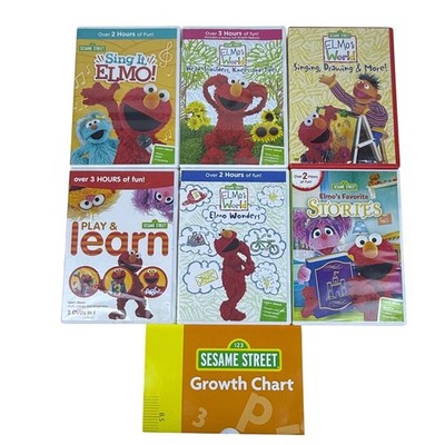 Sesame Street Elmo DVD Lot of 6 with BONUS Character Growth Chart Kids Learning