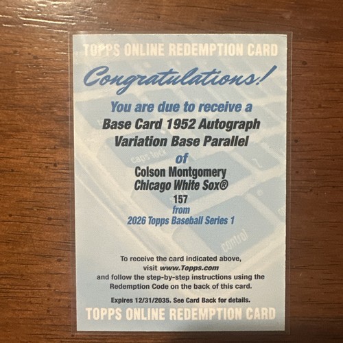 Colson Montgomery [1952 Variation Autograph] #157 2026 Topps card